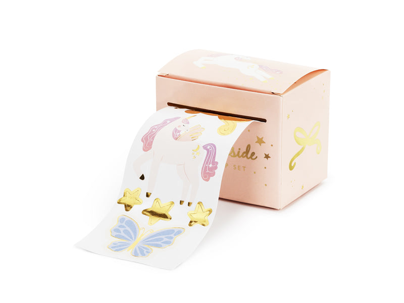 A pack of 23 whimsical stickers featuring fairytale characters and symbols, perfect for party favors or decorating invitations.