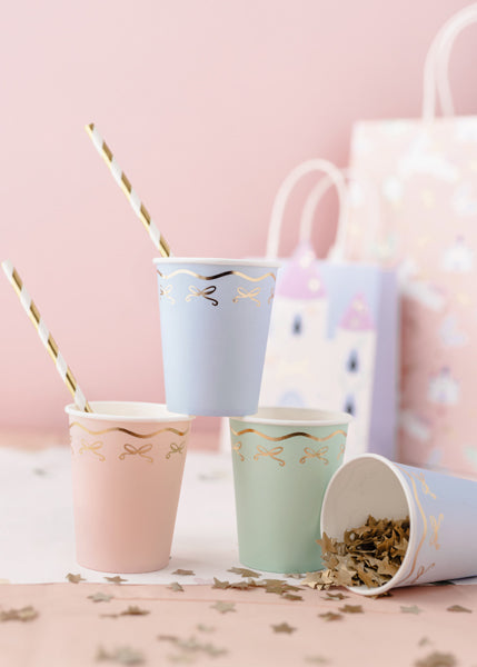 Pastel Cups with Gold Bows (1pkt/6pc)