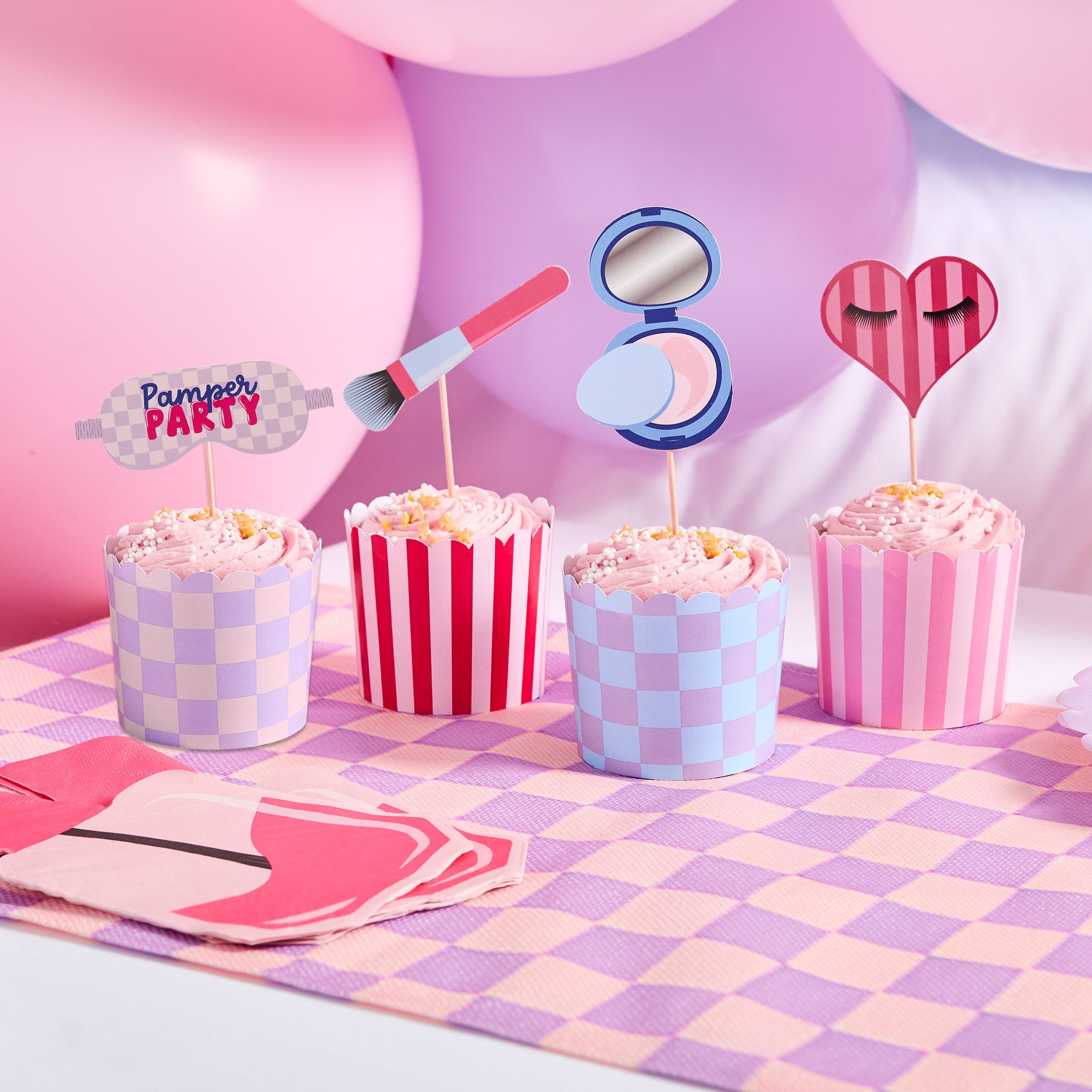 Pamper Party Cupcake cups and toppers (1pkt/12pcs)
