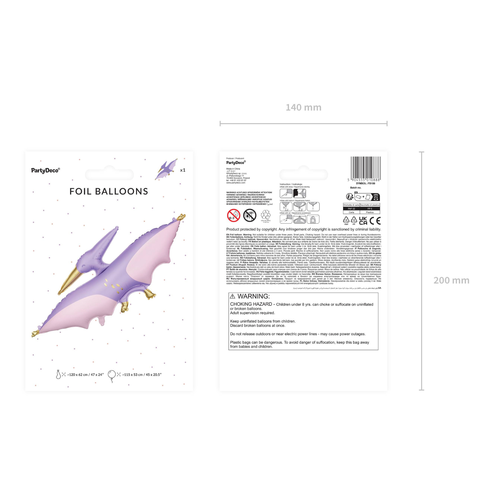 Dino Party Pterodactyl Foil balloon (1pc)