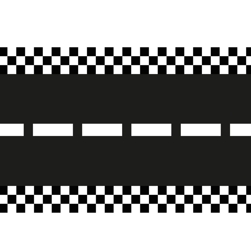 A reusable table runner designed like a racetrack, ideal for dessert tables or party centerpieces.