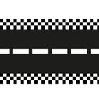 A reusable table runner designed like a racetrack, ideal for dessert tables or party centerpieces.