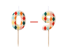 A single number candle with a circus-inspired design, ideal for celebrating birthdays or milestones at a carnival-themed party.