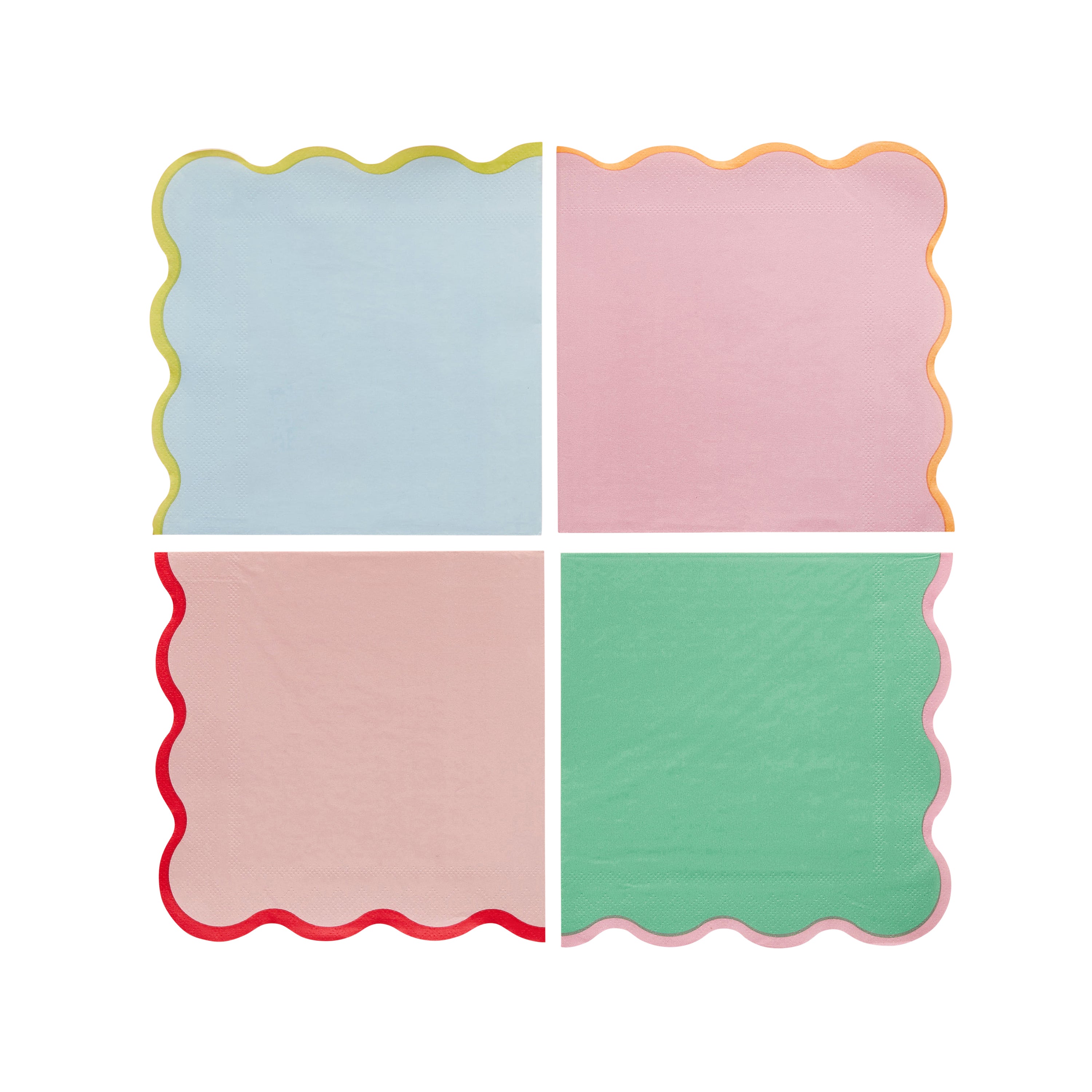 Colour napkins with wavy scalloped edge on a white background