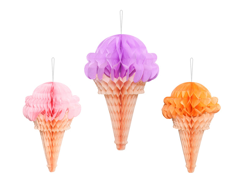 Honeycomb Ice cream Paper Decoration (1pkt/3pcs) - Party Lane