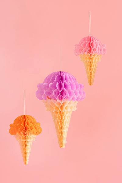 Honeycomb Ice cream Paper Decoration (1pkt/3pcs) - Party Lane