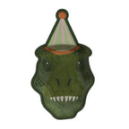 A set of 8 paper plates with vibrant dinosaur prints, ideal for serving food at a dino-themed party.
