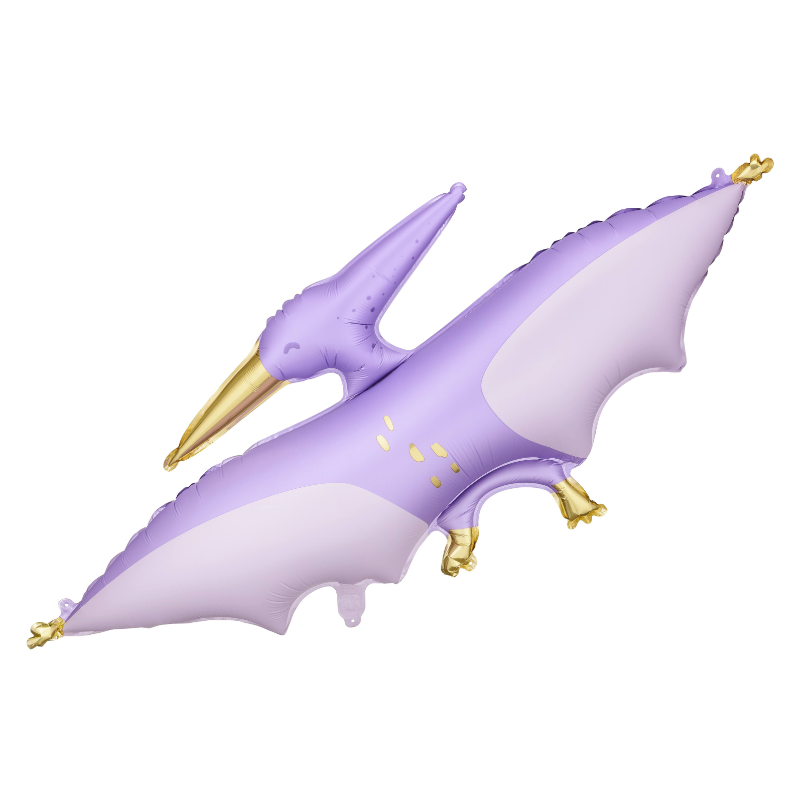 A foil balloon shaped like a soaring pterodactyl, great for creating a Jurassic atmosphere.