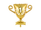 Gold trophy-shaped balloon with number '1' 
