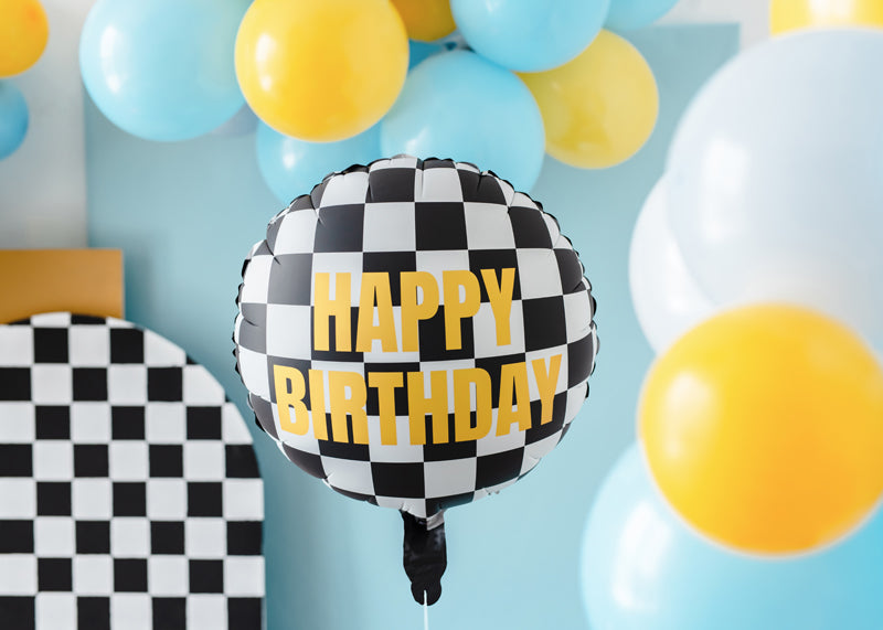 Too Fast Checkered Happy Birthday Foil Balloon (1pc) - Party Lane 