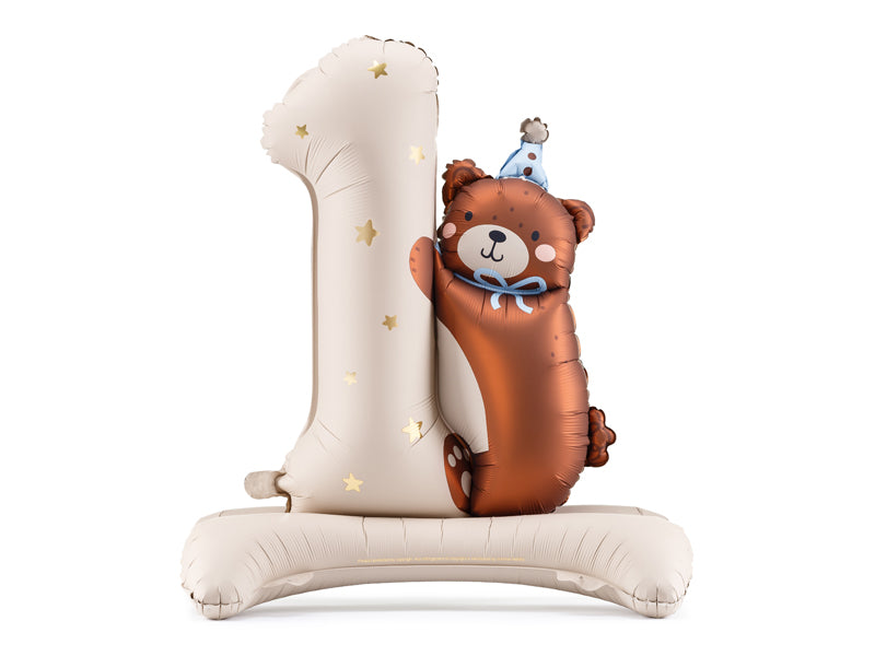 standing balloon with number '1' and bear