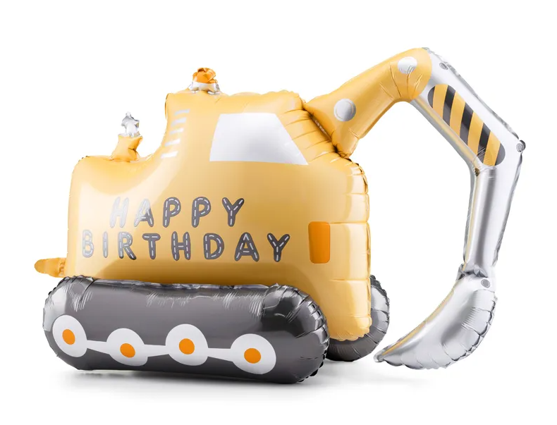 Foil balloon shaped like a yellow digger truck from the Little Builder party collection