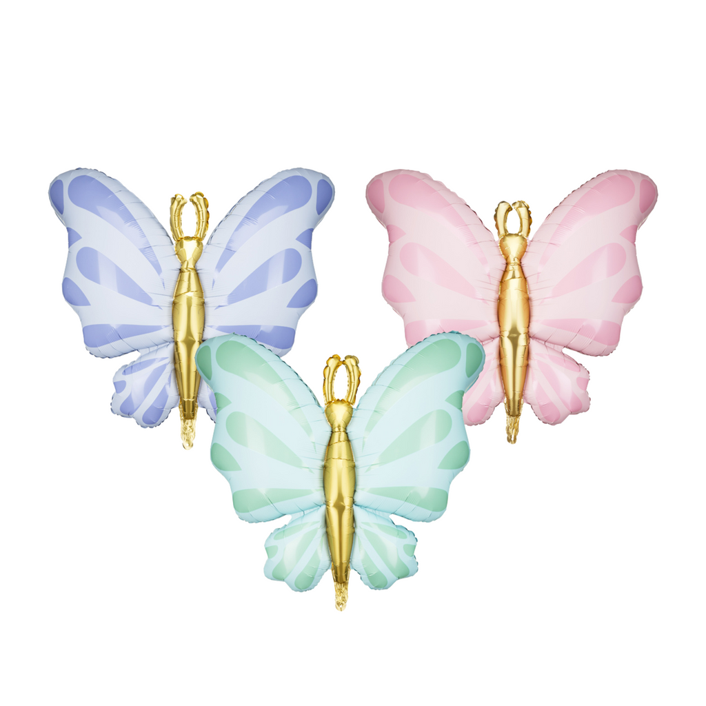 A single large butterfly-shaped foil balloon, ideal for a fairytale or garden-themed celebration, available in 3 colours