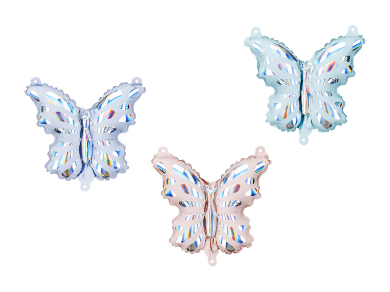 A set of 3 mini foil balloons in the shape of butterflies, ideal for adding a whimsical touch to your fairytale party.

