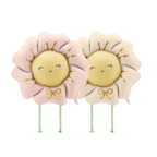 two flower foil balloons, pink and nude