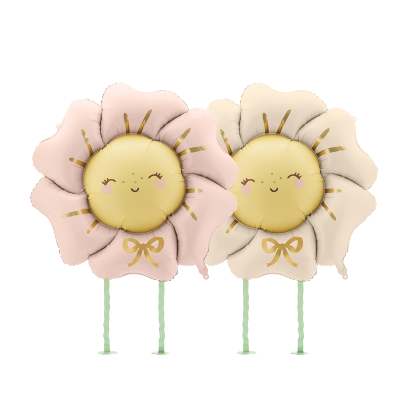 two flower foil balloons, pink and nude