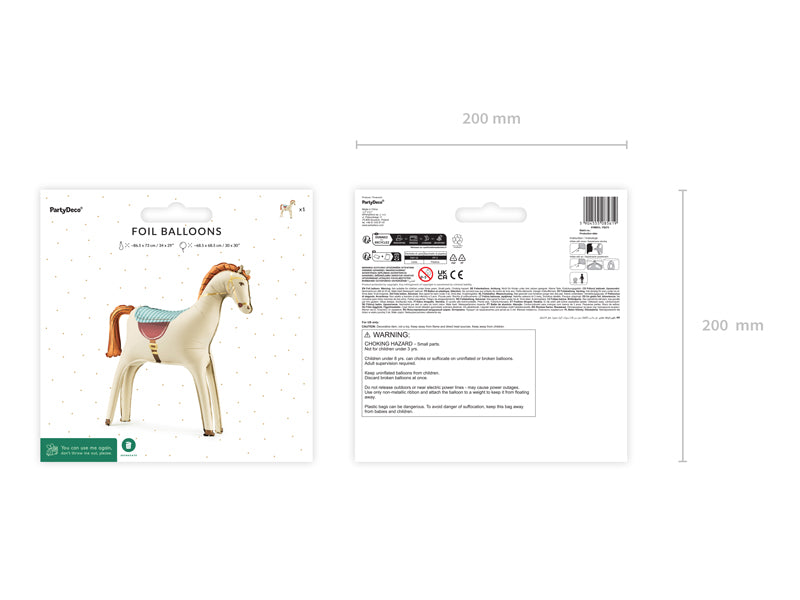 Foil balloon packaging with a horse design on a white background
