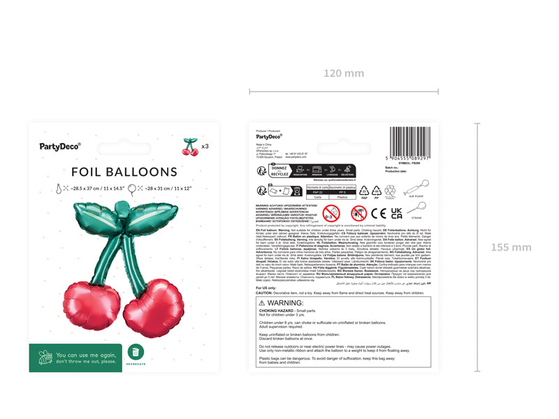 Mini Cherry Foil Balloons (1pkt/3pc) - Party Lane