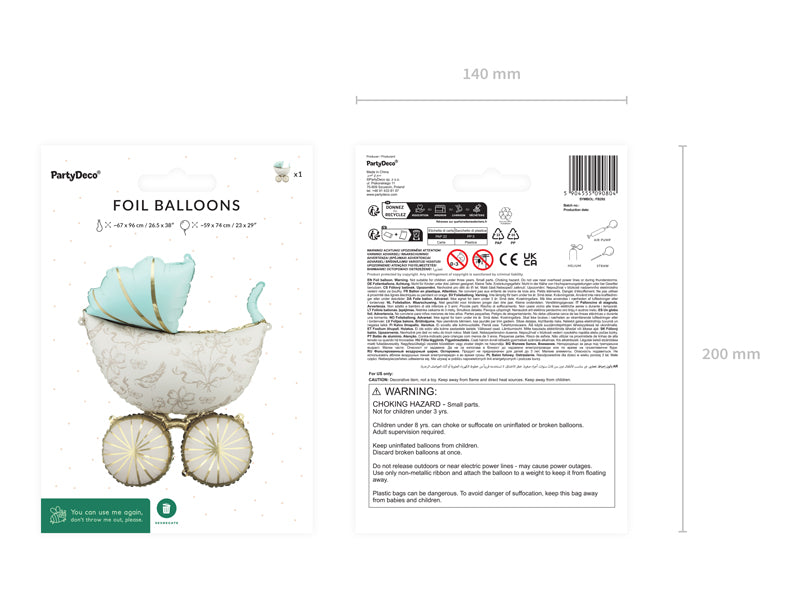Oh Sweet Baby carriage foil balloon packaging showing complete product