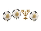 Balloons shaped like Footballs and a gold trophy for balloon garlands