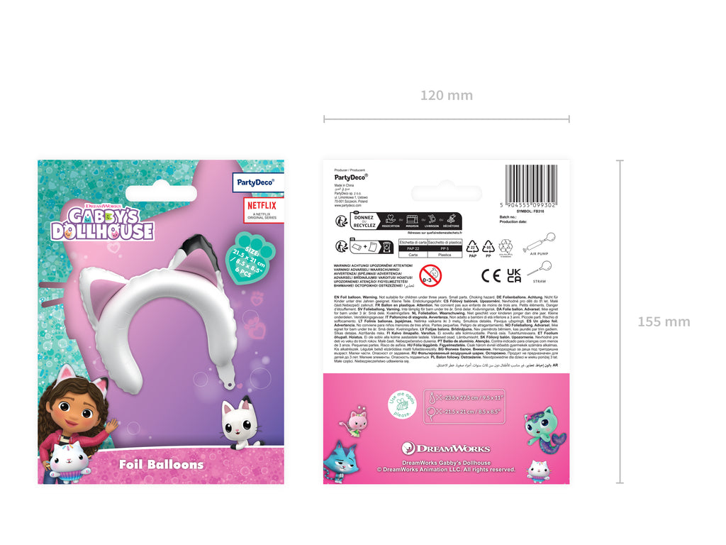 Gabby's Doll House Cat Ears Foil Balloon (1pkt/6pc) - Party Lane 