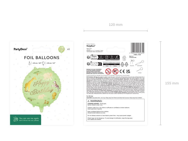 Round Safari 'Happy Birthday' Balloon (1pkt/1pc) - Party Lane