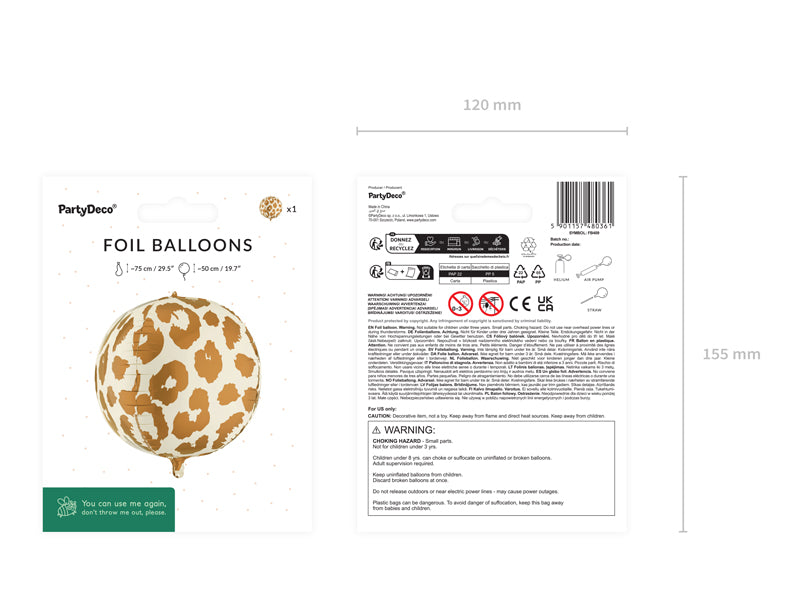 Cheetah Print Foil Balloon Globe (1pkt/1pc) - Party Lane