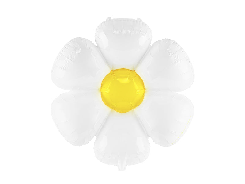 White Flower-shaped balloon with a yellow center on a white background