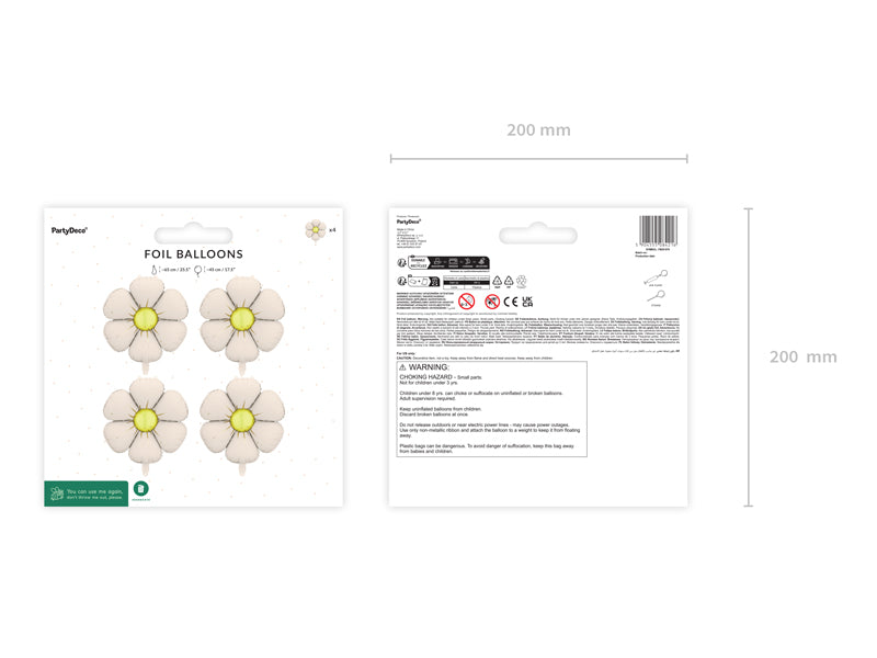 Foil balloons packaging with flower designs on a white background