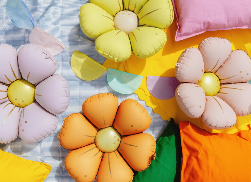 styled shot of colourful flower balloons