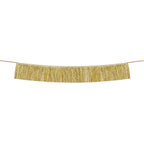 A shimmering gold fringe garland, ideal for adding sparkle and glam to any party theme.