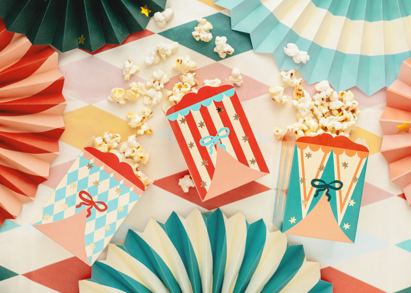 detailed shot of circus snack boxes