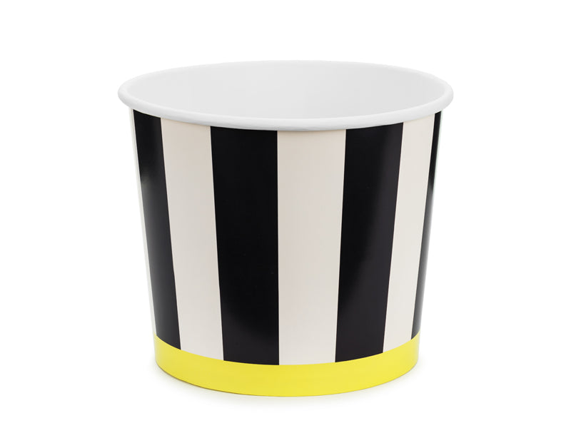 black and white striped sports food buckets