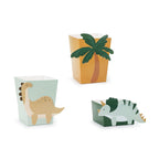A pack of 6 colorful dinosaur-themed snack boxes, perfect for treats, popcorn, or take-home favors.