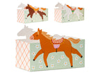 Set of three decorative boxes with horse illustrations on a white background