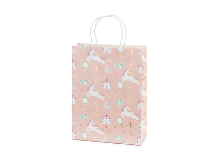 A single gift bag with a magical fairytale design, perfect for presenting party favors or gifts at a themed event.