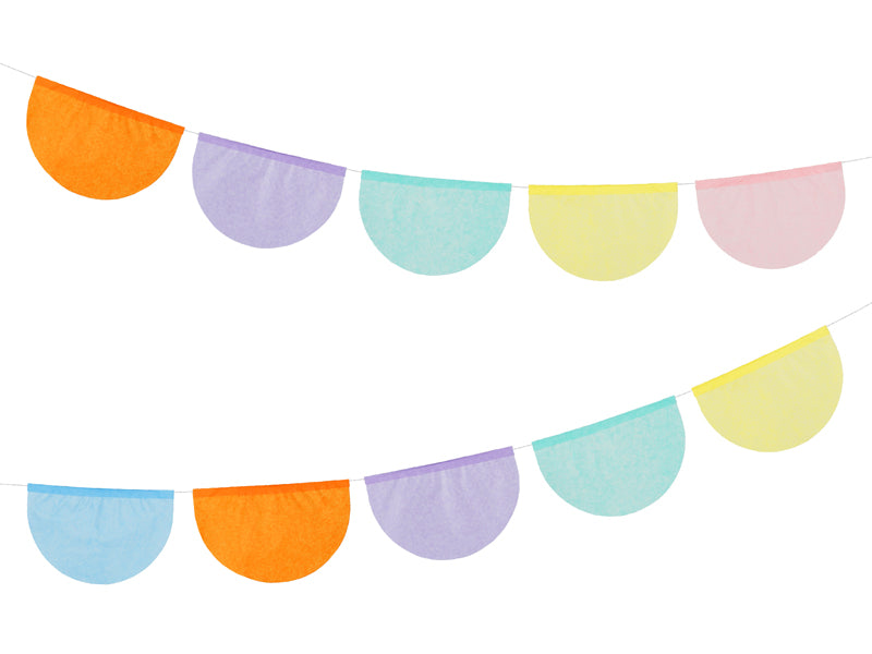 Colorful paper banner with half-circle shapes on a white background