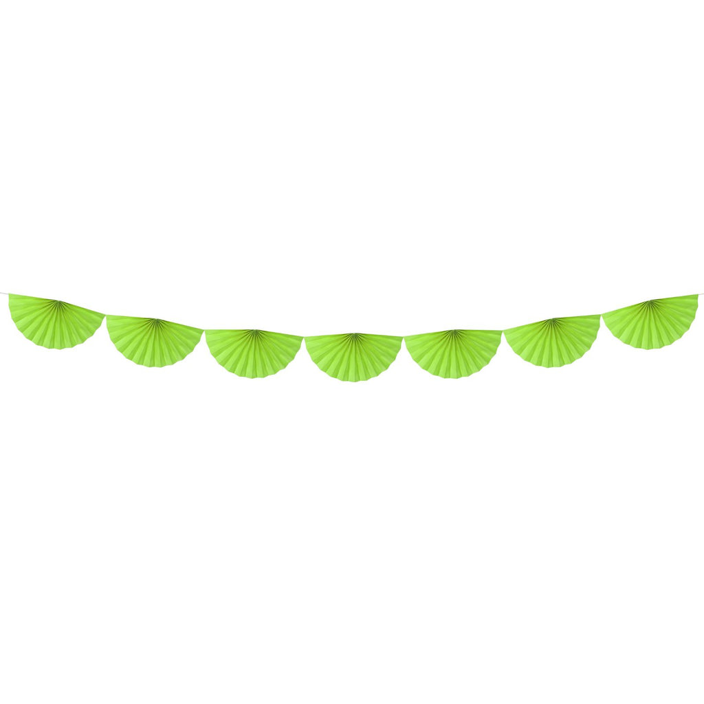 A green tissue paper garland with rosette-style decorations, ideal for adding leafy textures to party décor.