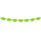A green tissue paper garland with rosette-style decorations, ideal for adding leafy textures to party décor.