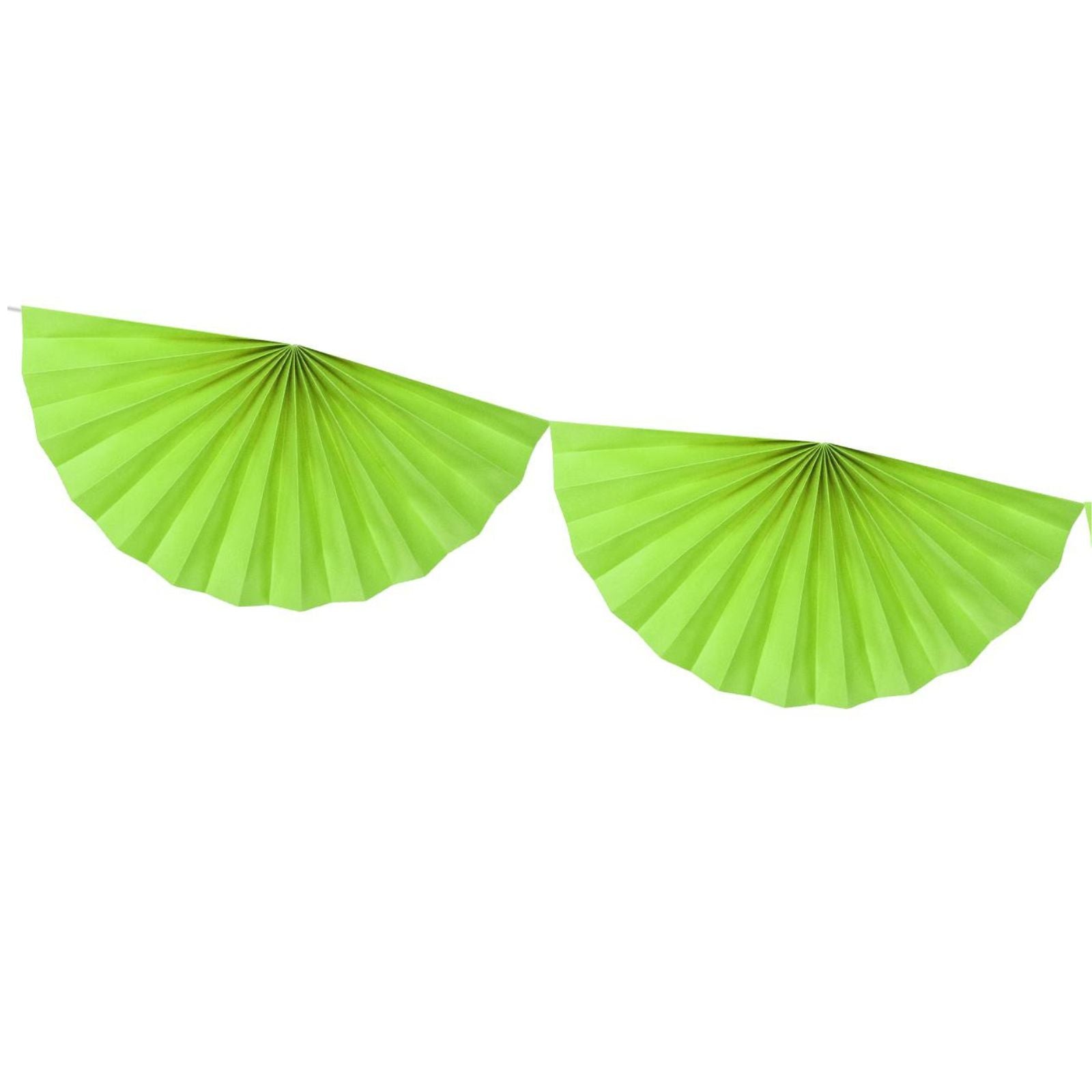 Green tissue paper rosette garland detail showing fan-shaped decorations