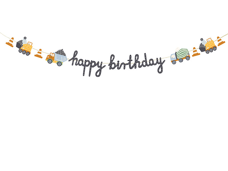 Colorful Happy Birthday banner from the Little Builder collection with construction-themed elements