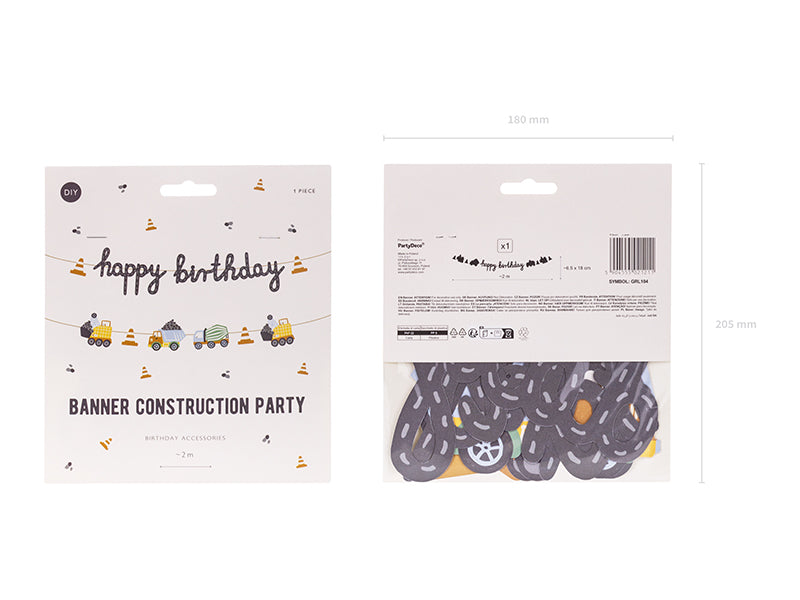 Little Builder Happy Birthday banner packaging showing complete product