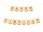 Pink Happy Birthday banner with gold letters 