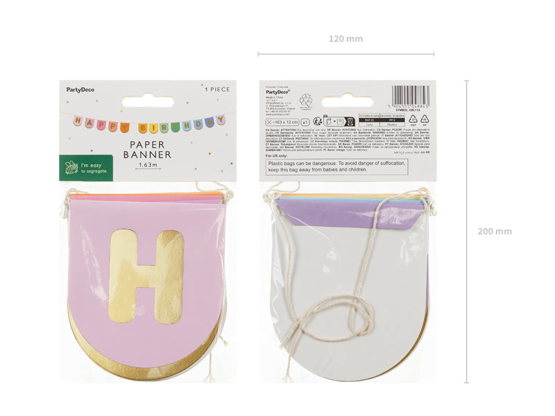 Colour Block Party Scalloped Happy Birthday Banner (1pkt/1pc)
