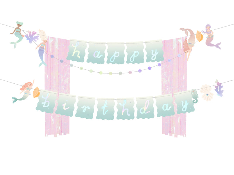 A banner with “Happy Birthday” text and mermaid/seashell elements, perfect for an undersea-themed party.