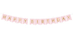 Pink 'Happy Birthday' banner on a white background