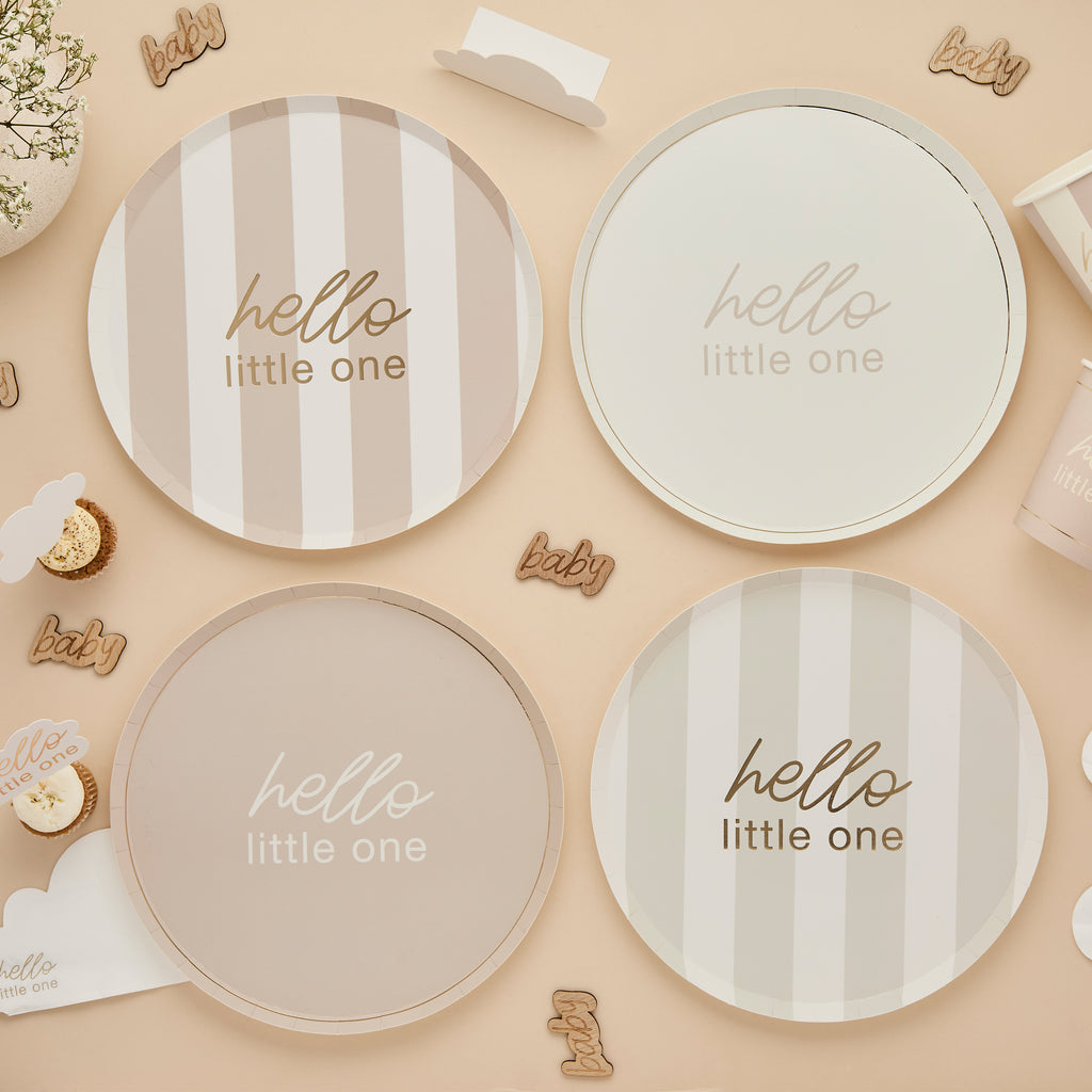 Hello Little One Neutral Baby Shower Paper Plates 23cm (1pkt/8pcs) - Party Lane 