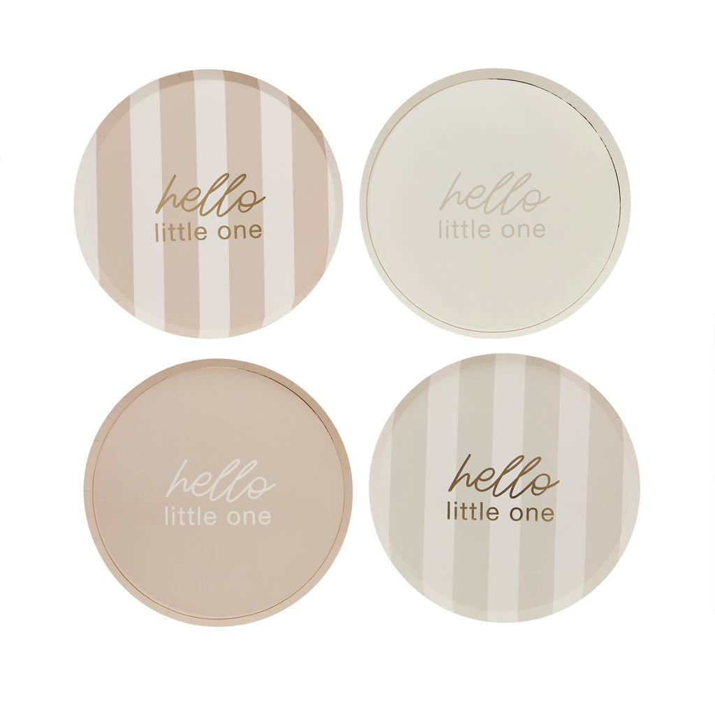 Hello Little One Neutral Baby Shower Paper Plates 23cm (1pkt/8pcs) - Party Lane 