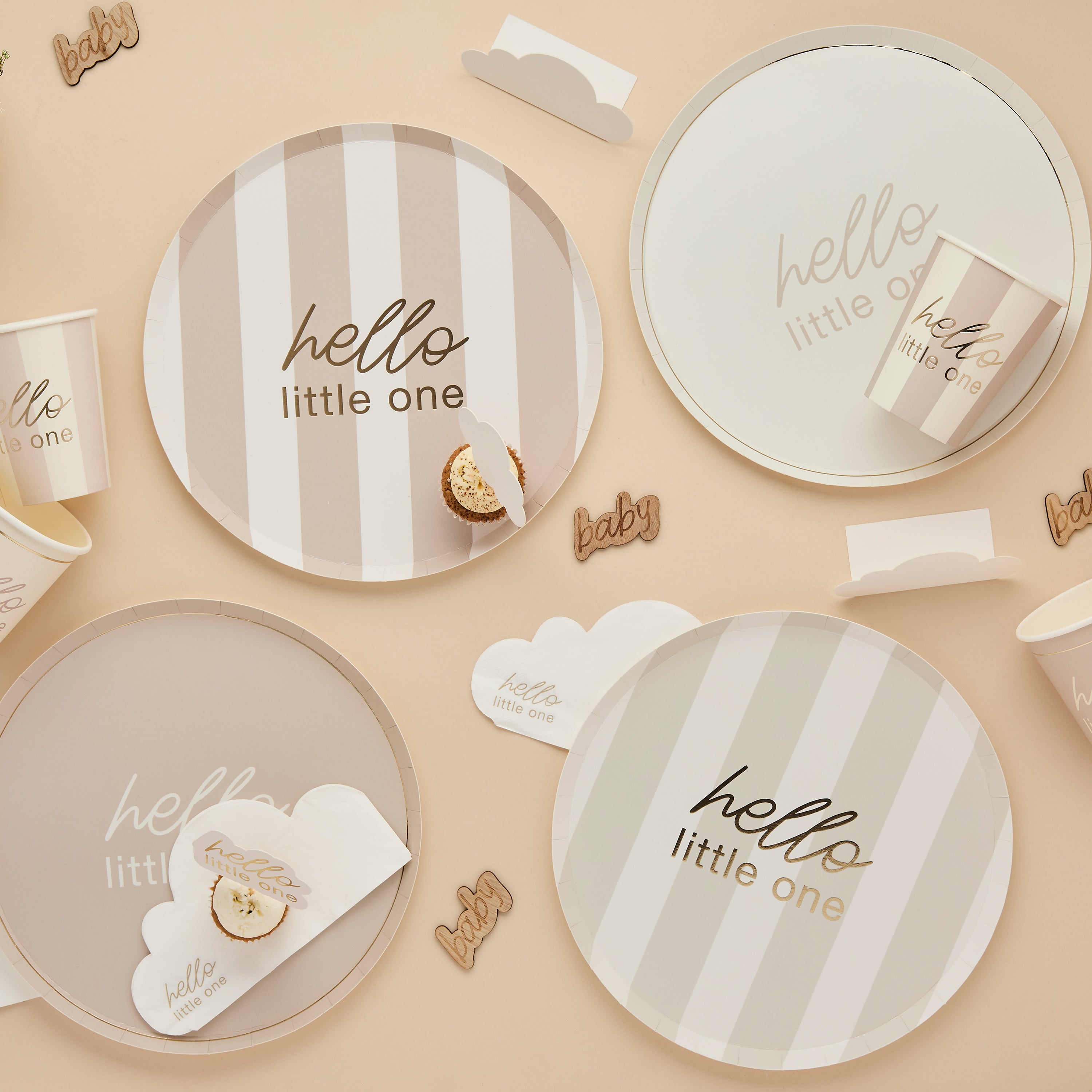 Hello Little One Neutral Baby Shower Paper Plates 23cm (1pkt/8pcs) - Party Lane 