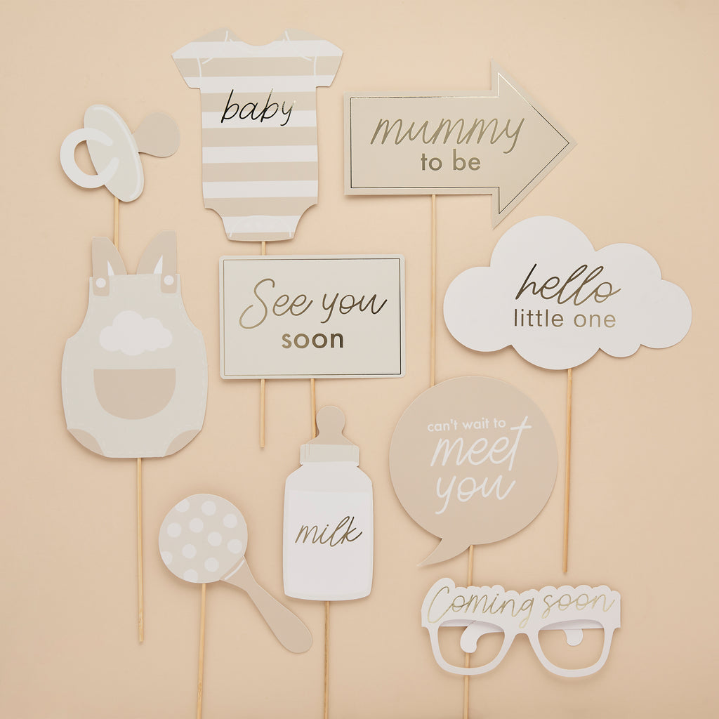 Hello Little One Neutral Baby Shower Photo Props (1pkt/10pcs) - Party Lane 
